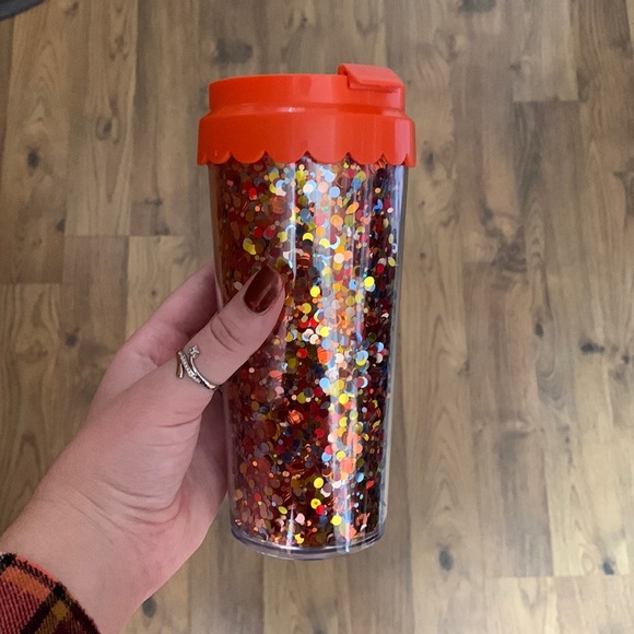NWT Confetti Hot/Cold Cup | Packed Party | Pumpkin Spice Glitter | Orange Cup - Picture 1 of 3